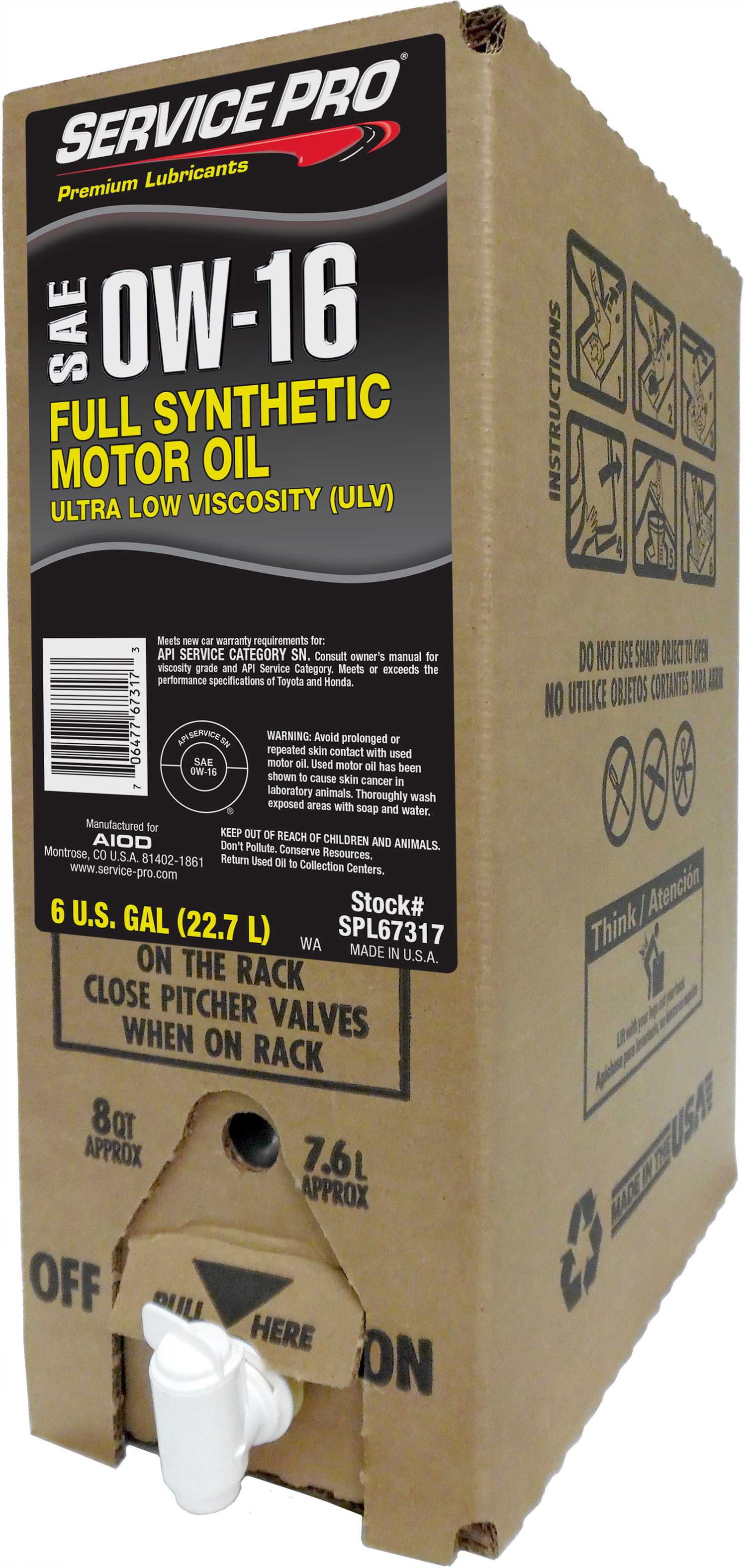 OIL-SERVICE PRO 0W16 SN GF-6 FULL SYN (6GAL BOX) SPL67317