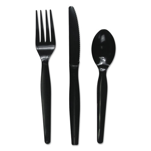 CUTLERY-FORK/KNIFE/SPOON KIT  HEAVYWEIGHT BLACK 250/CS